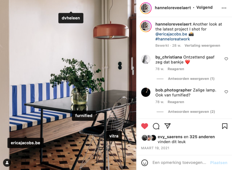 Instagrampost Evy Saerens over Furnified als resultaat van public relations en influencer campagne