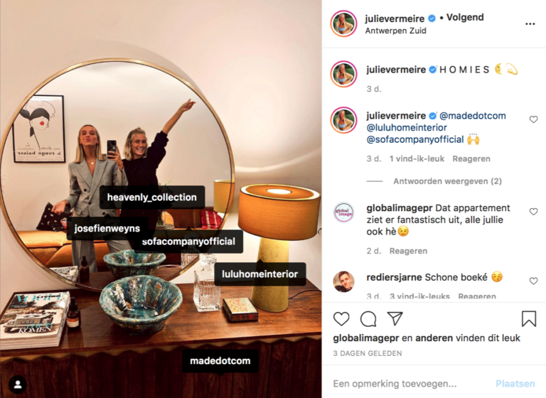 Instagrampost van Julie Vermeire over Lulu als resultaat van public relations en influencer campagne