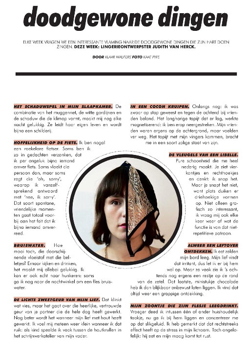 Artikel in De Standaard Magazine over Judith lingerie als resultaat van public relations campagne