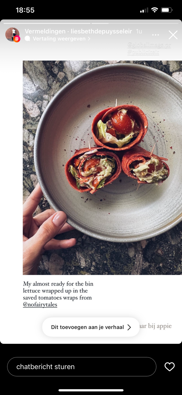 Instagramstory van Liesbeth de Puysseleir als resultaat van een influencer campagne voor foodmerk No Fairytales