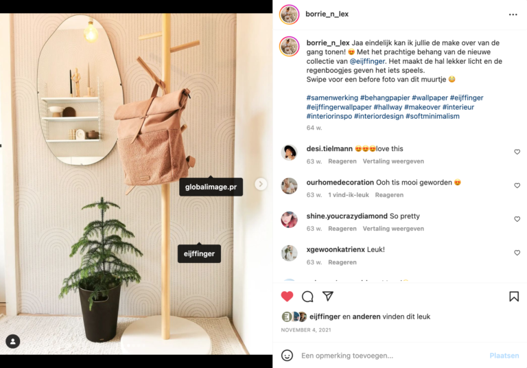 Instagrampost van Shanah Luyten als resultaat van een influencer campagne voor interieurmerk Eijffinger
