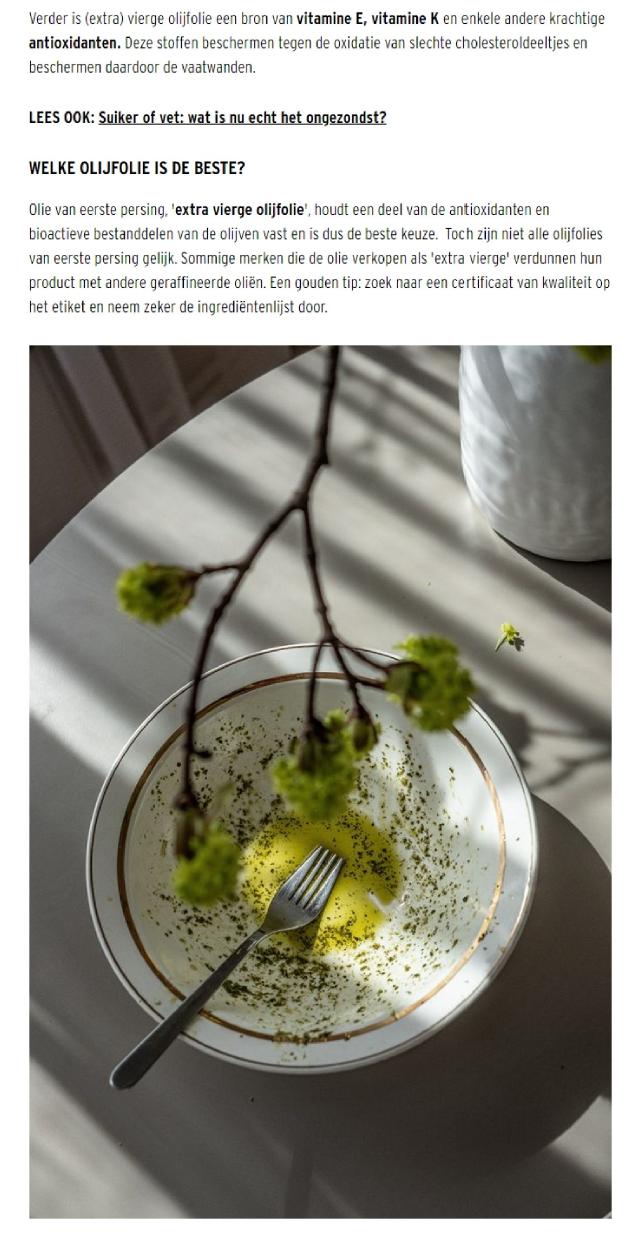 Online artikel in Elle over Olive Oils from Spain als resultaat van public relations campagne