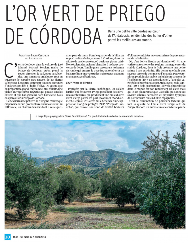 Artikel in de lifestyle weekendbijlage van La Libre Belgique (Quid) over Olive Oils from Spain als resultaat van public relations campagne