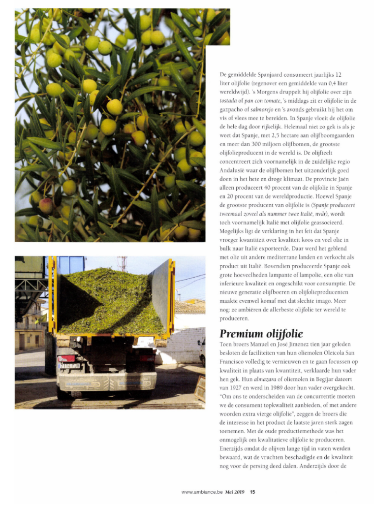 Artikel in Culinaire Ambiance over Olive Oils from Spain als resultaat van public relations campagne