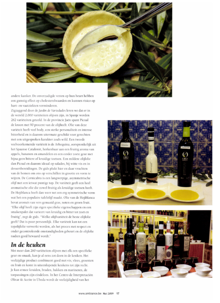 Artikel in Culinaire Ambiance over Olive Oils from Spain als resultaat van public relations campagne