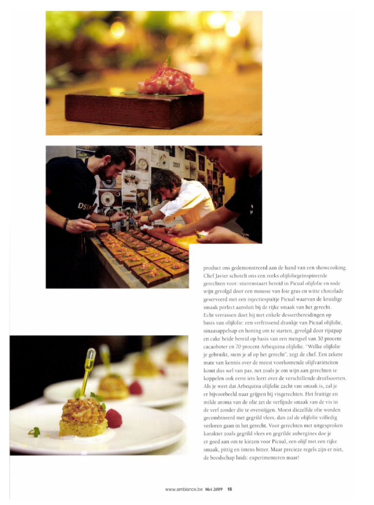 Artikel in Culinaire Ambiance over Olive Oils from Spain als resultaat van public relations campagne