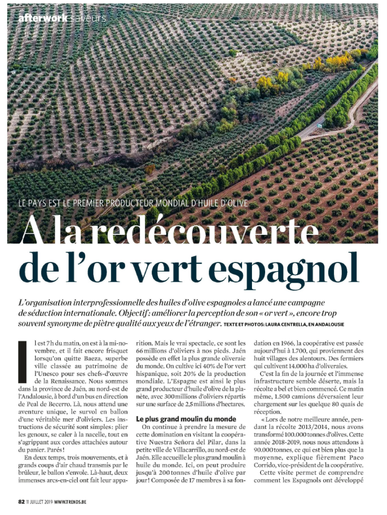 Artikel in Trends/Tendances over Olive Oils from Spain als resultaat van public relations campagne