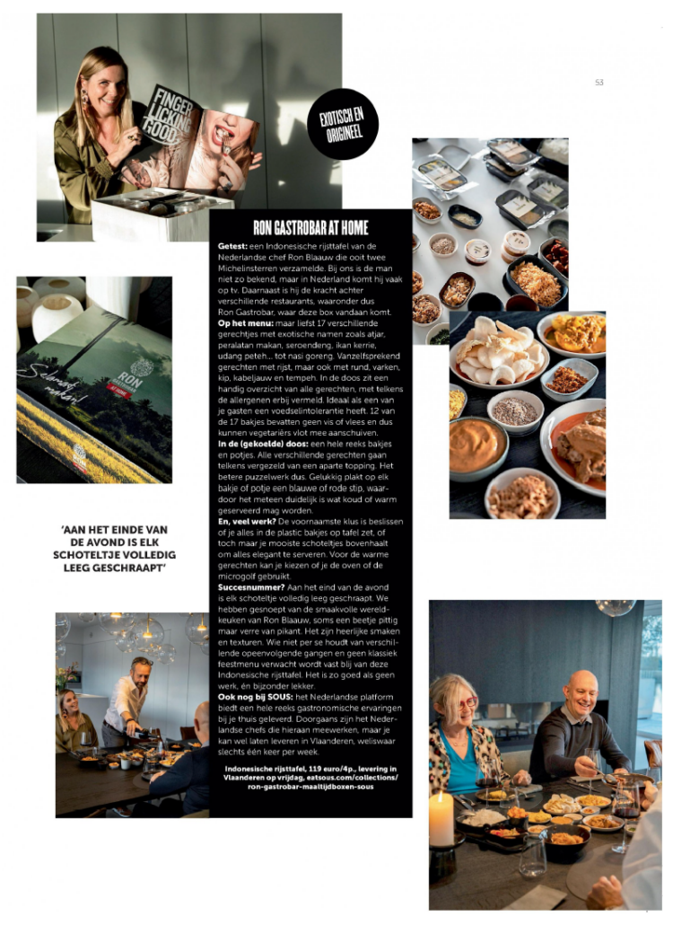 rtikel in De Morgen Magazine over foodconcept 'Ron Gastrobar at Home' als resultaat van public relations campagne